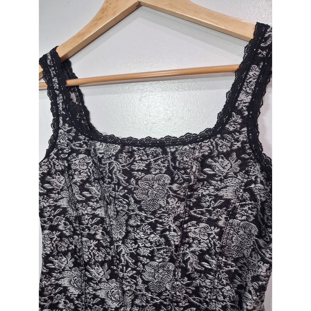 Cache Womens Silver Black Floral Lace Trim Faux Corset Tank Top Small Whimsigoth - Picture 3 of 7